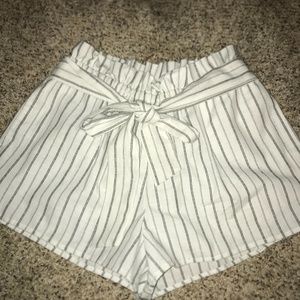 White striped Paper Bag Shorts